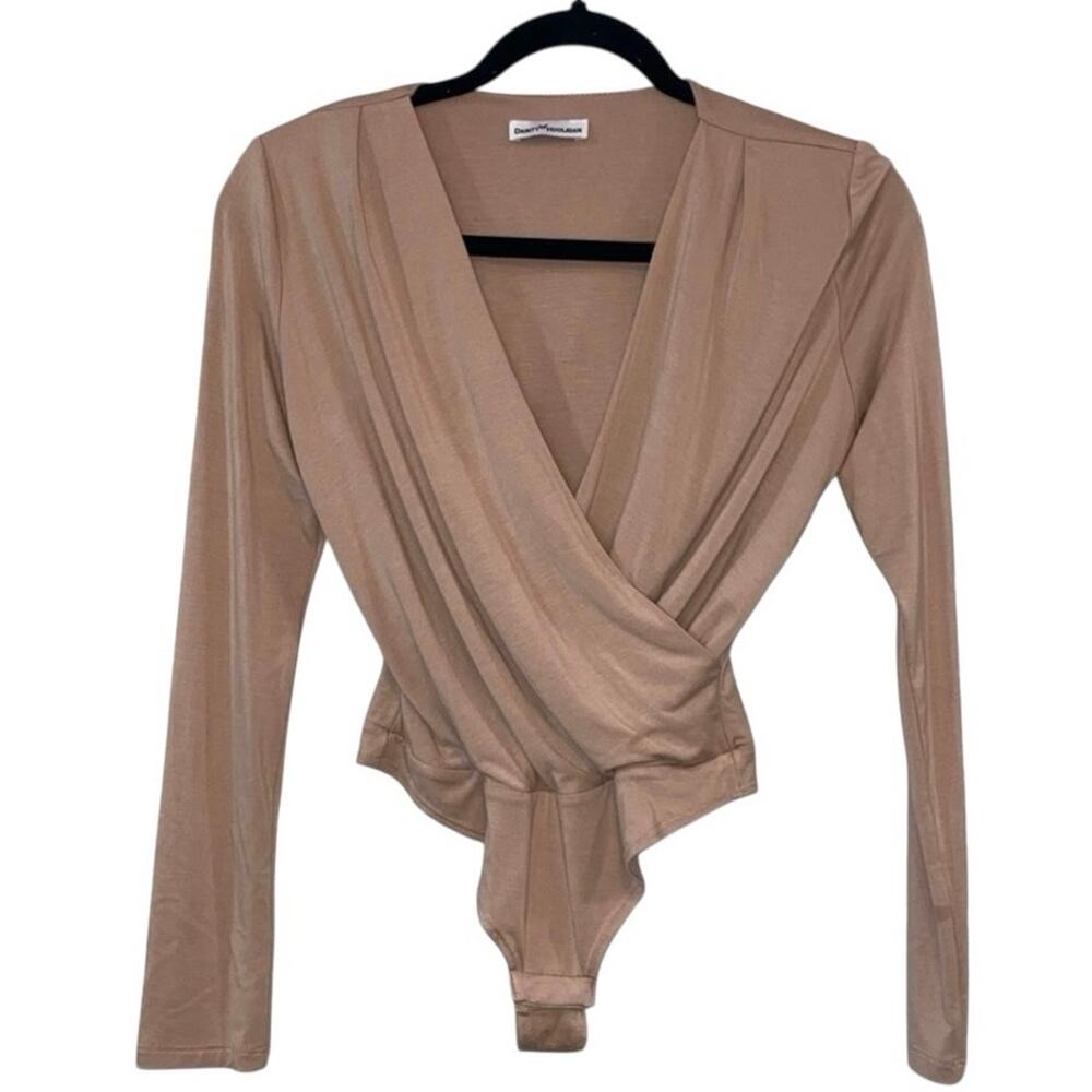 Dainty Hooligan Taupe Surplice Bodysuit Long‎ Sleeve Stretch Top Small